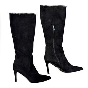 Brea Stiletto Heel Mid Calf Boots, Rhinestone Embellishments, Black, Size 8